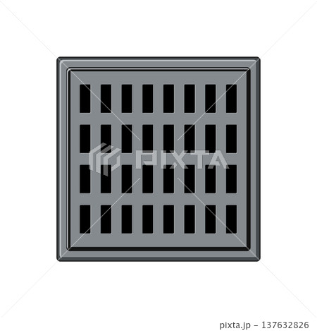 Road drain grate collecting water during rainfall Road drain grate collecting water during rainfall 137632826