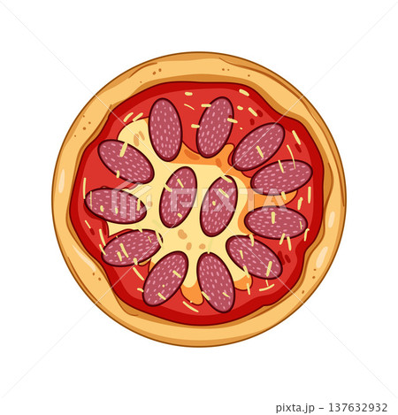 Pepperoni pizza with salami slices and melting cheese Pepperoni pizza with salami slices and melting cheese 137632932