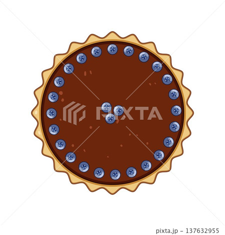 Blueberry chocolate tart top view dessert illustration 137632955