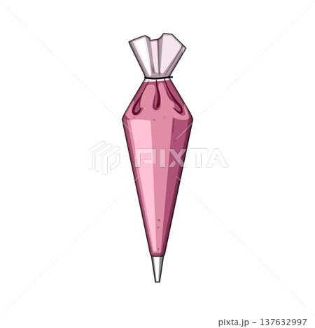Pastry bag filled with pink icing for decorating sweets Pastry bag filled with pink icing for decorating sweets 137632997