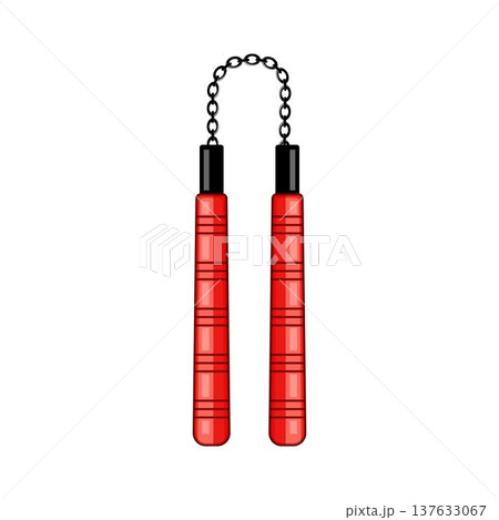 Red nunchaku martial arts weapon on white background 137633067