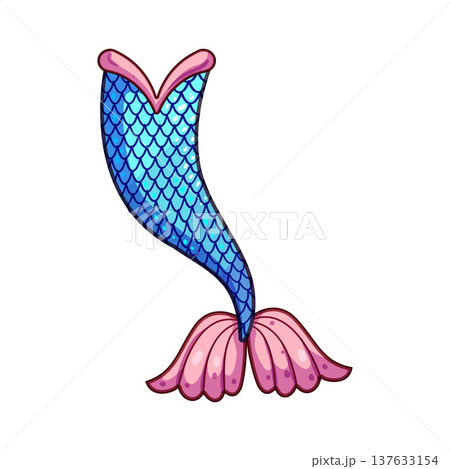 Mermaid tail illustration with blue scales and pink fins 137633154