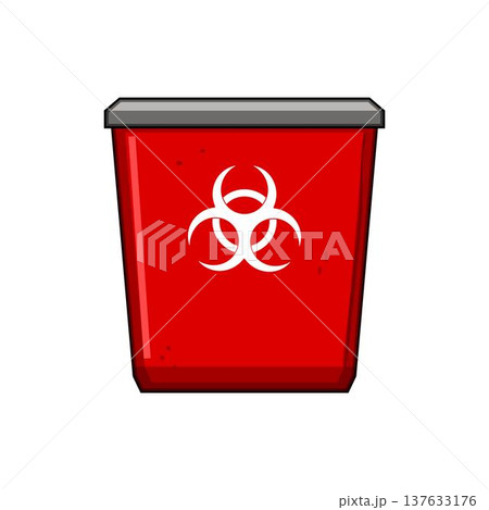 Red biohazard waste bin collecting hazardous materials Red biohazard waste bin collecting hazardous materials 137633176