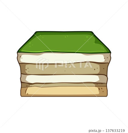 Matcha dessert slice illustrating green tea layers Matcha dessert slice illustrating green tea layers 137633219