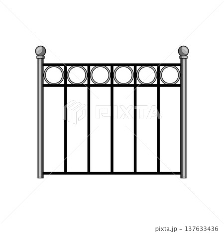 Metal fence section design with decorative circular elements Metal fence section design with decorative circular elements 137633436