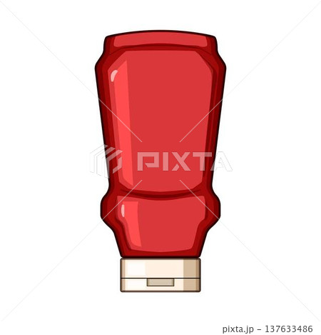 Ketchup bottle dispensing sauce with flip top cap 137633486