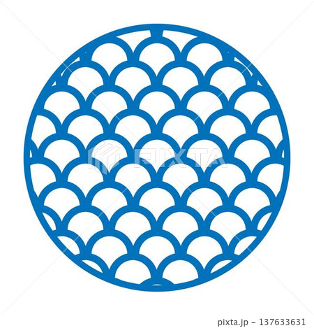 Japanese traditional blue wave scales circle pattern Japanese traditional blue wave scales circle pattern 137633631