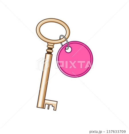 Vintage hotel key with blank pink tag for room number Vintage hotel key with blank pink tag for room number 137633709