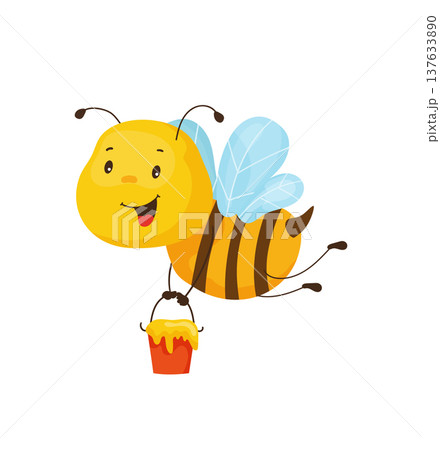 Cartoon Bee with Honey Bucket 137633890