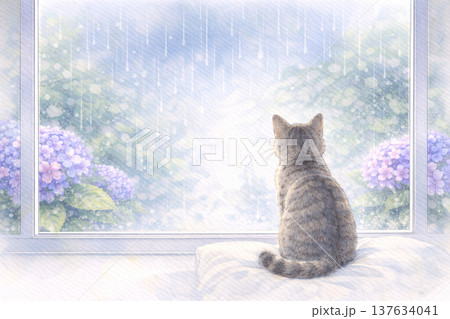 紫陽花と猫 137634041