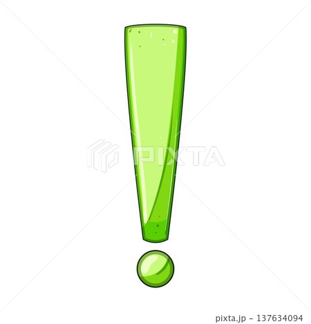 Green exclamation mark cartoon symbol on white background Green exclamation mark cartoon symbol on white background 137634094
