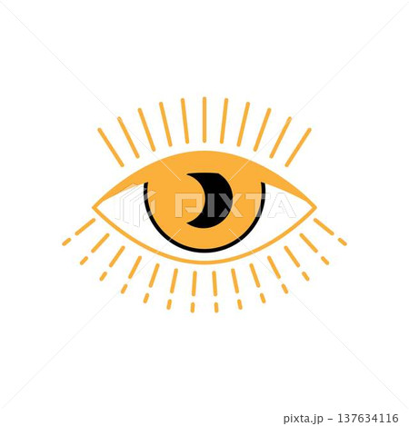 Esoteric eye with crescent moon radiating light 137634116