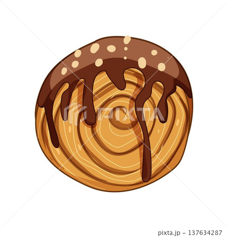 Cromboloni cake with chocolate icing and nuts illustration 137634287