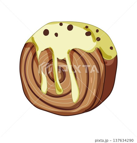 Cromboloni cake illustration with melting icing and chocolate chips Cromboloni cake illustration with melting icing and chocolate chips 137634290