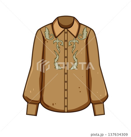 Western brown long sleeve shirt with embroidery details Western brown long sleeve shirt with embroidery details 137634309