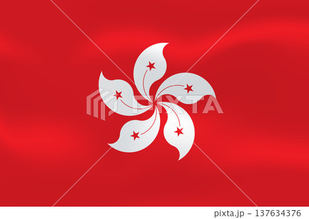 Hong Kong flag with wavy silk effect. Vector flag. China Special Administrative Region and former British Colony 137634376
