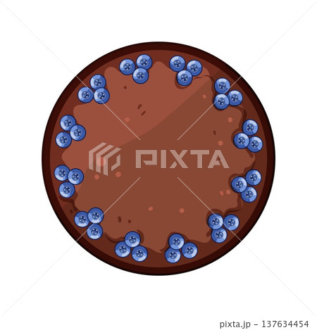 Chocolate cake with blueberries decorating dessert from above Chocolate cake with blueberries decorating dessert from above 137634454
