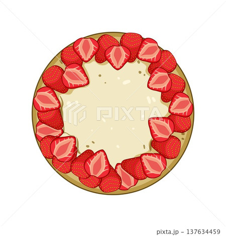 Round strawberry cake top view with copy space 137634459