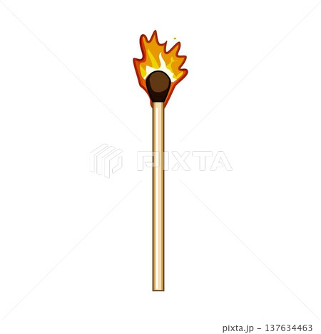 Burning wooden matchstick with flame igniting fire 137634463