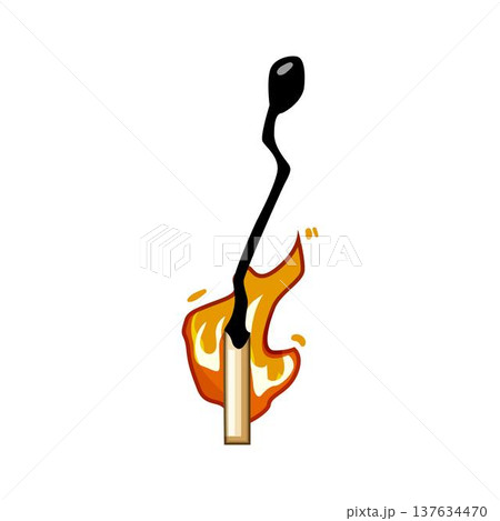 Burning wooden matchstick with orange flame Burning wooden matchstick with orange flame 137634470