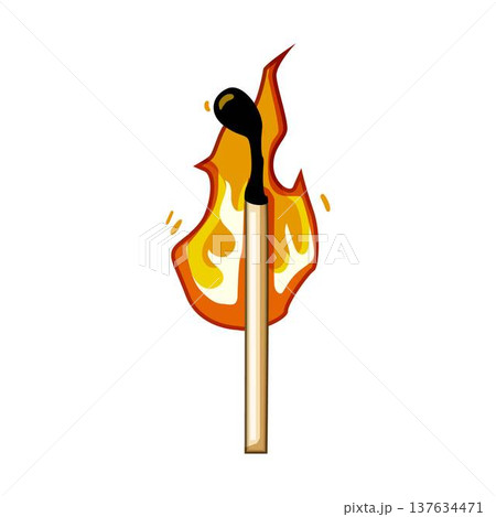 Burning wooden match igniting a bright flame Burning wooden match igniting a bright flame 137634471