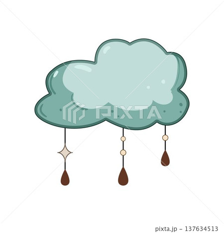 Boho style cloud illustration with hanging raindrops and stars 137634513