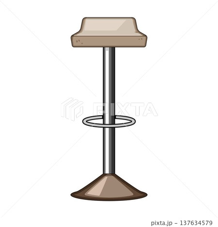 Bar stool drawing with metal pole and beige seat 137634579