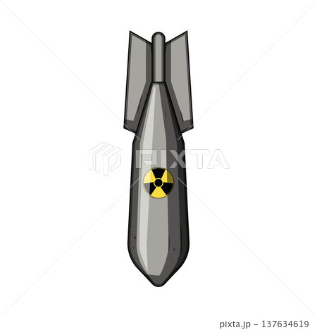 Atomic bomb falling with radiation warning symbol 137634619