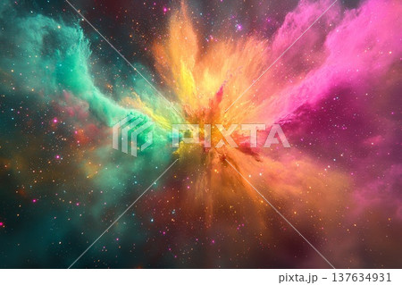 Stunning Colorful Nebula Surrounding a Brilliant Star in the Depths of Outer Space Stunning Colorful Nebula Surrounding a Brilliant Star in the Depths of Outer Space 137634931