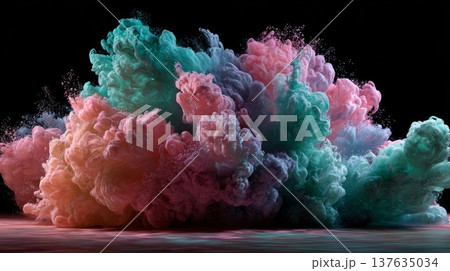 Vibrant cloud of colorful smoke swirling in the air, creating a mesmerizing visual display of hues and shades. Vibrant cloud of colorful smoke swirling in the air, creating a mesmerizing visual display of hues and shades. 137635034