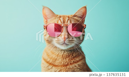 Cool Cat Rocks Sunglasses Against a Bright Blue Background, Perfect for Pet Lovers and Fun Fans Cool Cat Rocks Sunglasses Against a Bright Blue Background, Perfect for Pet Lovers and Fun Fans 137635131