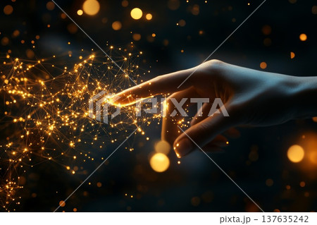 A Hand Reaching for a Shimmering Gold Coin Surrounded by Soft, Warm Light in a Dreamlike Setting A Hand Reaching for a Shimmering Gold Coin Surrounded by Soft, Warm Light in a Dreamlike Setting 137635242