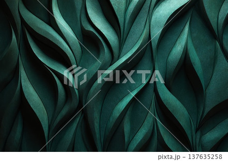 Vibrant green wall adorned with wavy lines, creating a soothing and modern aesthetic in interior design. 137635258