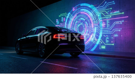 Modern car on a neon glowing background Modern car on a neon glowing background 137635400
