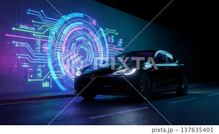 Modern car on a neon glowing background 137635401