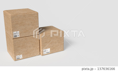 Stacked Cardboard Shipping Boxes Isolated on Clean Light Background 3d render. Stacked Cardboard Shipping Boxes Isolated on Clean Light Background 3d render. 137636166