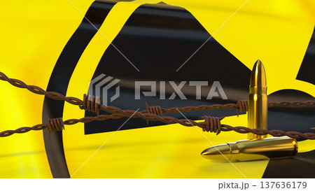 Nuclear Threat Concept With Bullets And Radioactive Warning Sign 3d render. 137636179