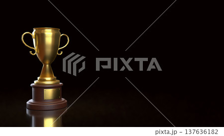Golden Trophy Award Symbol Of Victory And Achievement Concept 3d render. Golden Trophy Award Symbol Of Victory And Achievement Concept 3d render. 137636182
