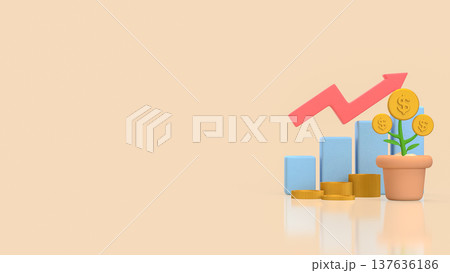Financial Growth Concept With Coin Plant And Rising Chart 3d render. 137636186