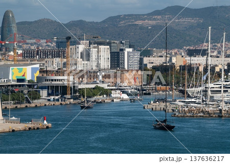 Marina and city skyline in Barcelona Spain Marina and city skyline in Barcelona Spain 137636217