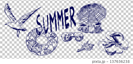 手書きの夏モチーフイラストセット 137636238
