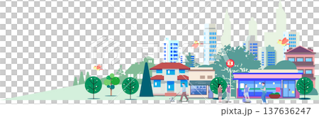 街並みと人々のライフスタイルのベクターイラスト 背景素材 パノラマ 137636247