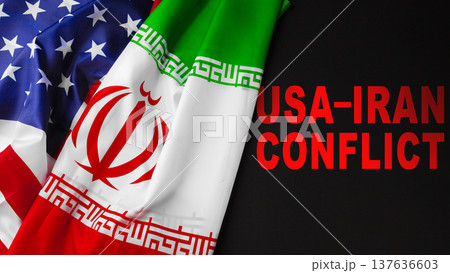 USA Iran conflict shown with flags and text about the ongoing issues between both nations 137636603