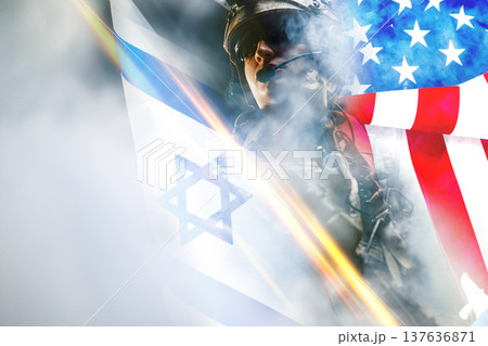 Conflict between Iran and the USA involving military presence and national flags Conflict between Iran and the USA involving military presence and national flags 137636871