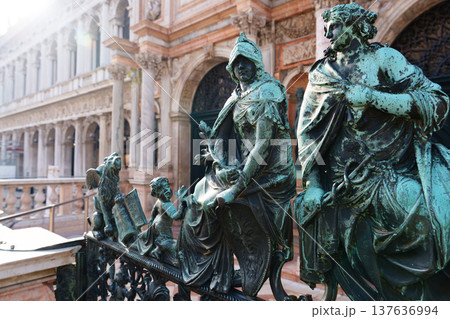Statues on a balcony in Venice during the morning light hours Statues on a balcony in Venice during the morning light hours 137636994