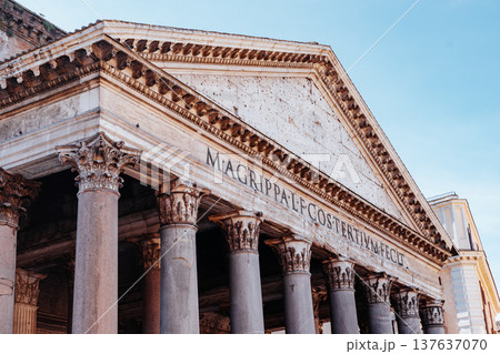 Exploration of ancient Roman architecture at a historical building in Rome, Italy 137637070