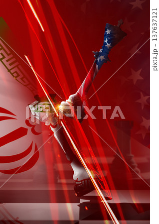 Conflict between Iran and USA portrayed through symbolic imagery and lighting Conflict between Iran and USA portrayed through symbolic imagery and lighting 137637121