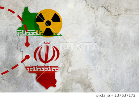 Conflict between Iran and USA represented through flags and symbols on gray background Conflict between Iran and USA represented through flags and symbols on gray background 137637172