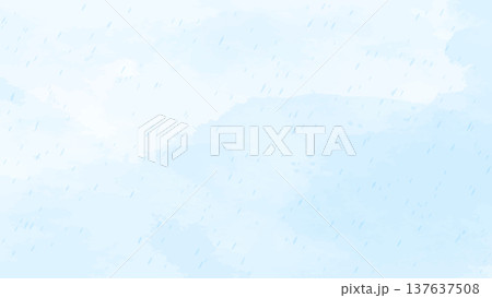 水彩画風の淡いブルーの背景、雨や梅雨をイメージした爽やかな背景素材。梅雨の水彩背景。 水彩画風の淡いブルーの背景、雨や梅雨をイメージした爽やかな背景素材。梅雨の水彩背景。 137637508