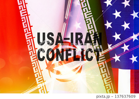 USA and Iran conflict overview with flags and symbols in a digital format USA and Iran conflict overview with flags and symbols in a digital format 137637609